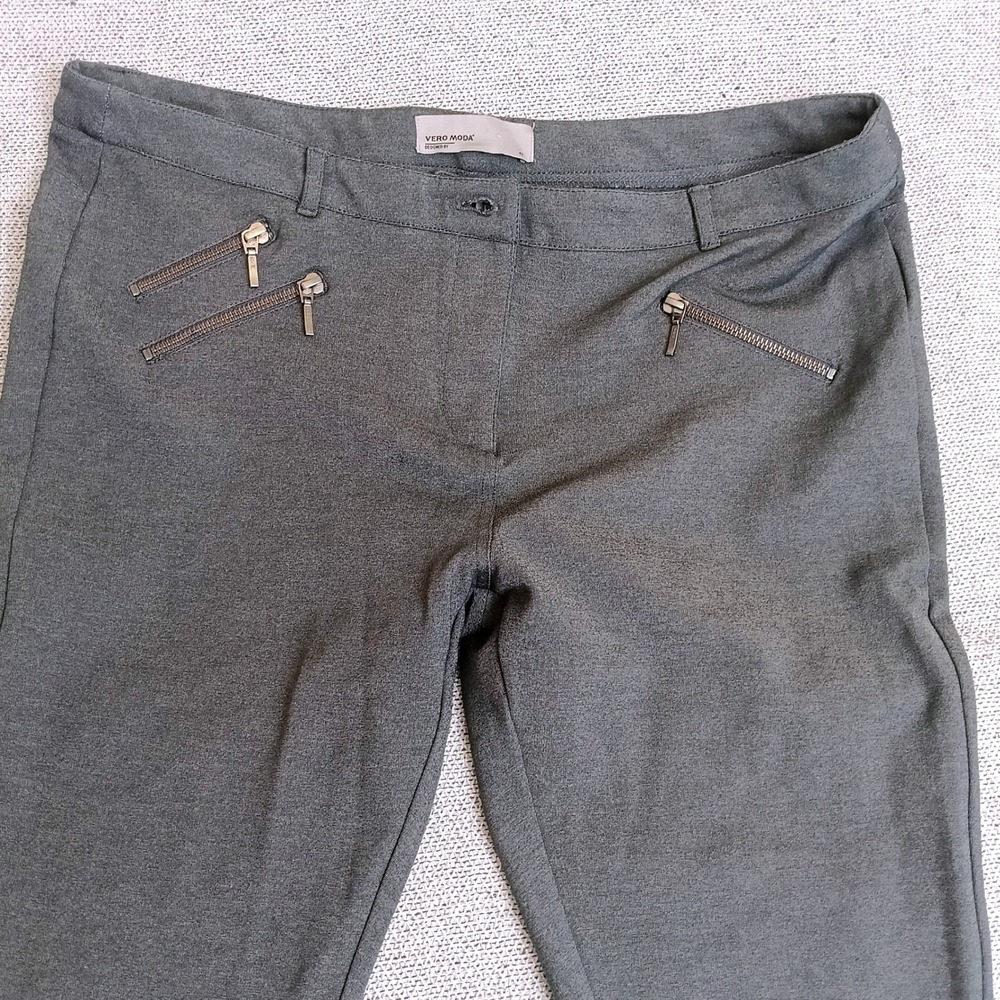 Vero Moda Zippy Vol Rep Pants Womens 42 Gray Excellent Slim Leg Moto Zipper